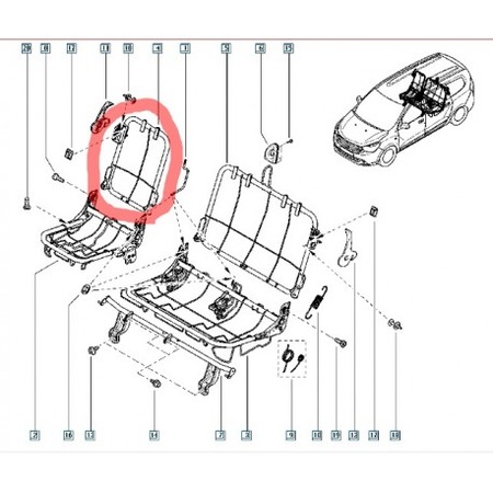 876515237R M / MAİS / SOL ÖN KOLTUK SIRT İSKELETİ DACİA DUSTER 4X2